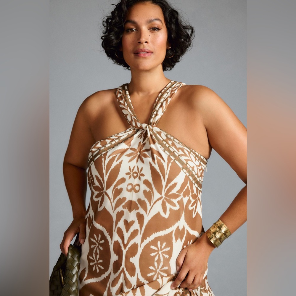 โจ Anthropologie Printed Halter Dress Sz M - Picture 6 of 9